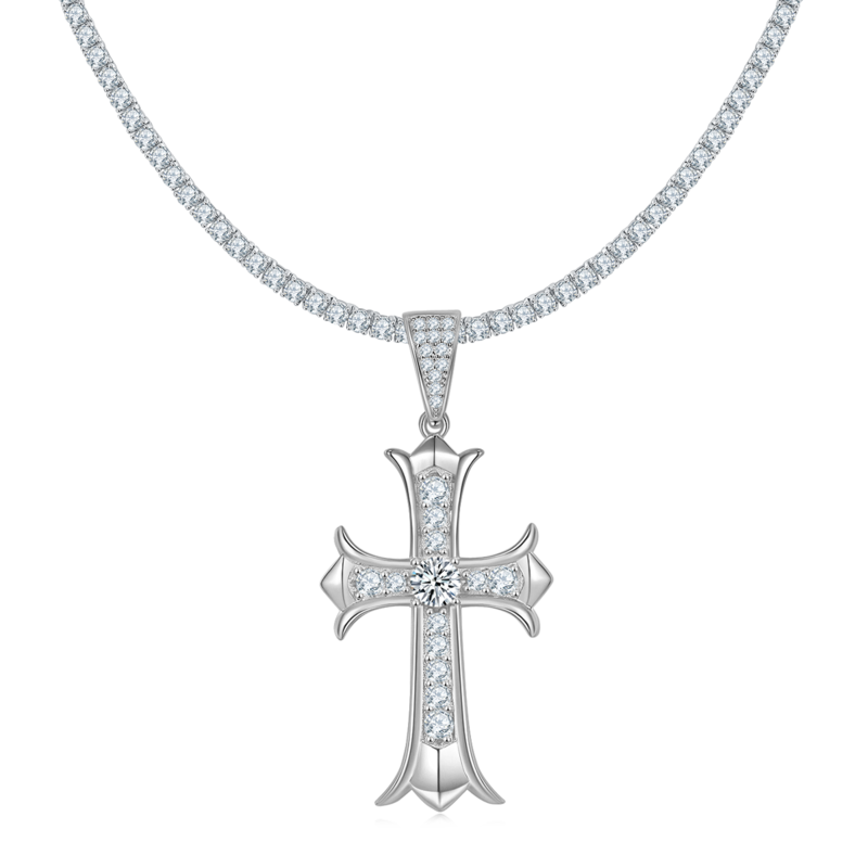 复古十字架NecklaceS925银PendantMoissanite5.0mmD级